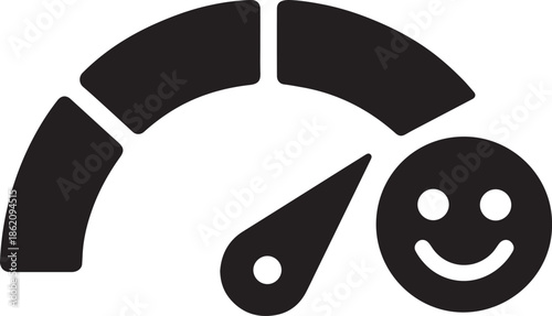 Rating gauge pointing to happy zone symbolizing satisfaction level, feedback, and positive experience icon