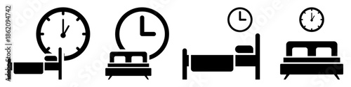 Set of bed time icon vector for furniture stores. Ideal for bedroom decor, sleeping schedules, mattresses, and night comfort.