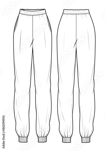 Women's joggers technical illustration vector mockup template.