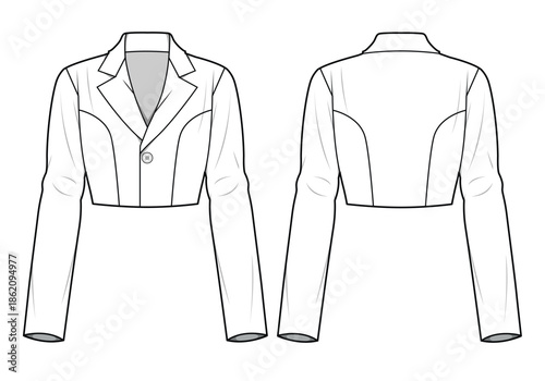 Womens cropped blazer flat drawing vector design mockup template.