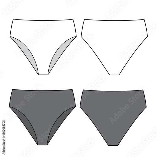 Ladies briefs technical flat drawing vector mockup illustration.