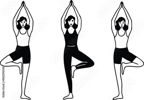 Yoga Poses Woman Silhouette, Set Isolated Over White Background.

Yoga Woman in Meditation Sitting in Lotus Pose Female Meditating.
 vector illustration set of female yoga poses in silhouette style.