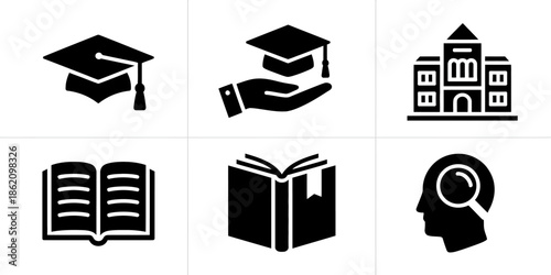 Education icons representing graduation and learning