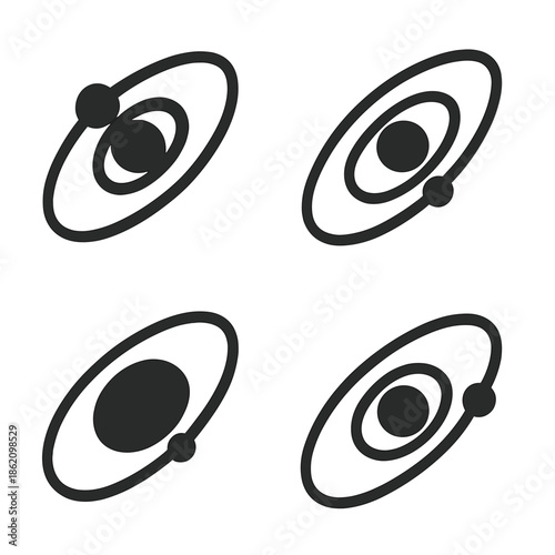 Abstract celestial orbits on dark background with planetary motifs