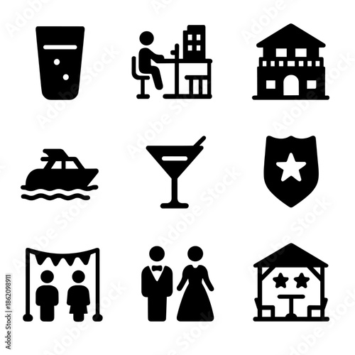 Icon set: travel, drinks, and celebrations for modern lifestyle designs