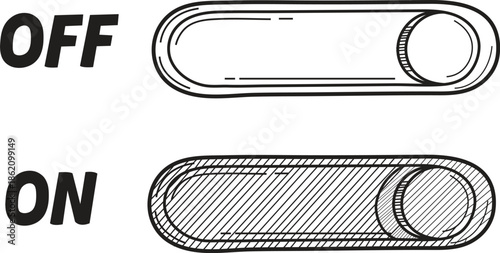 Toggle switch button icons on and off isolated on transparent background