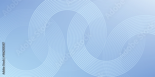 Abstract circle lines on light blue background. Geometric stripe line art design for poster, brochure, cover, website, header, web banner, presentation.