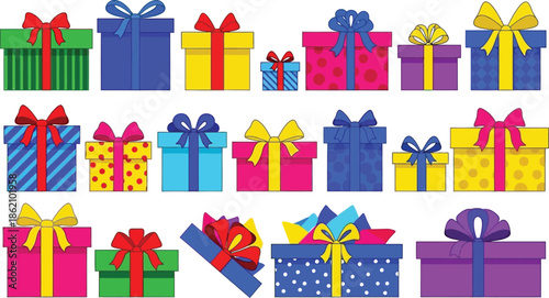 Colorful Gift Boxes with Bows for Celebrations and Holidays