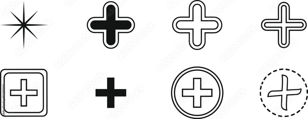Obraz premium Various plus symbols and a starburst graphic Vector