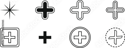 Various plus symbols and a starburst graphic Vector