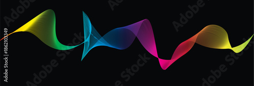 Abstract colorful smoke forming a rainbow-inspired abstract background with flowing ocean waves and a fish and dolphin silhouette illustration in a modern vector art style