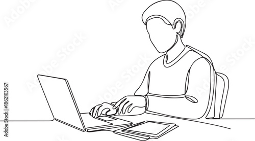 Modern Minimal Line Art of Freelancer Home Office Concept. Generative Ai