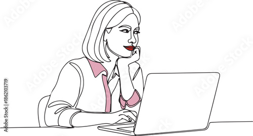 Modern Minimal Line Art of Freelancer Home Office Concept. Generative Ai