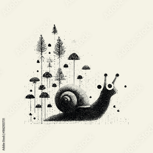 Whimsical Snail Journey Through a Surreal Forest