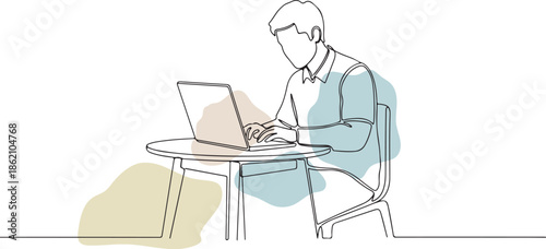 Clean Line Art Illustration Showing Independent Remote Work. Generative Ai