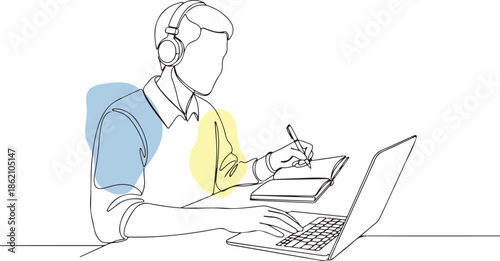 Clean Line Art Illustration Showing Independent Remote Work. Generative Ai