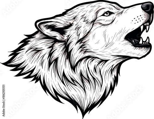 Black and White Wolf Head Illustration Artistic Design for Logo or Tattoo