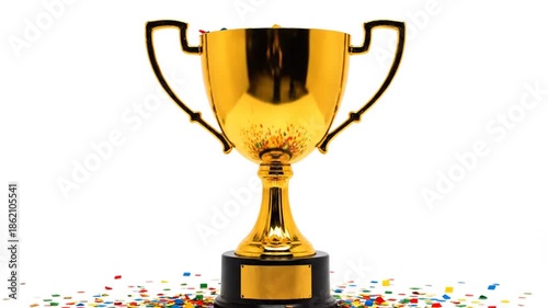 Golden trophy with confetti celebration isolated