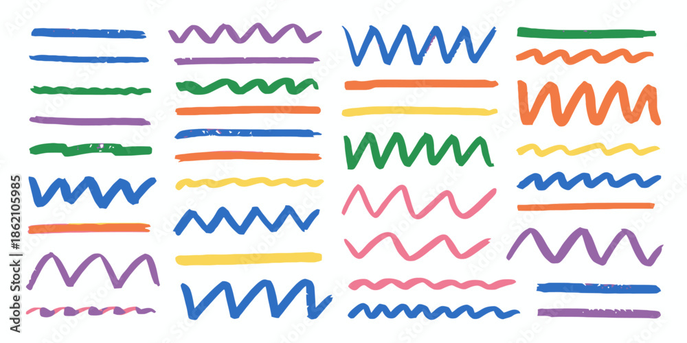Obraz premium Vibrant Marker Pen Strokes and Highlighter Lines in Various Colors and Shapes for Design Accents