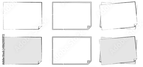 手書き風のメモ帳フレームセット・角折れや重なりがおしゃれな付箋風飾り枠セット