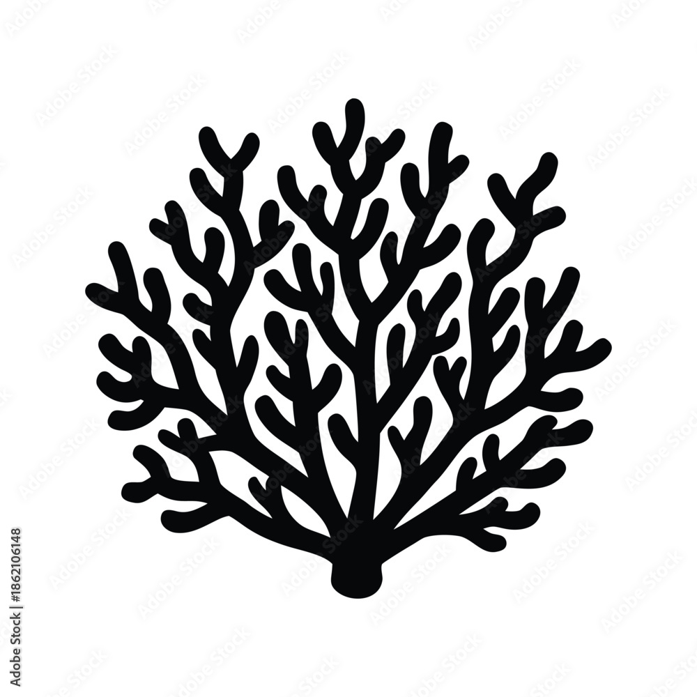 Fototapeta premium Coral colony silhouette vector, Underwater ocean flora icon