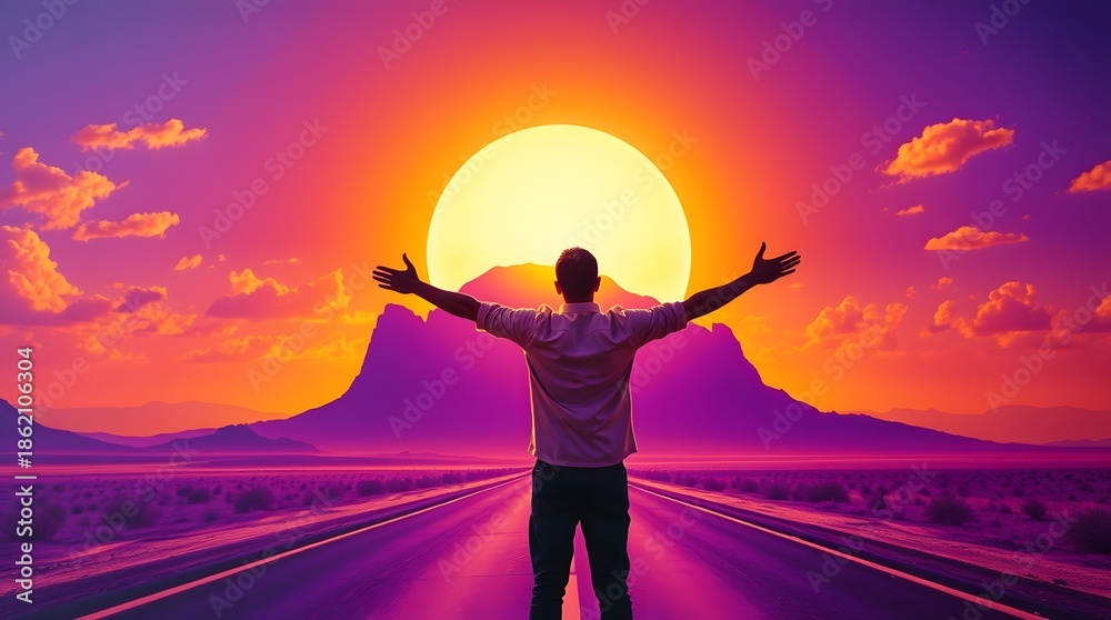 Fototapeta premium A Man Enjoying the Sunset