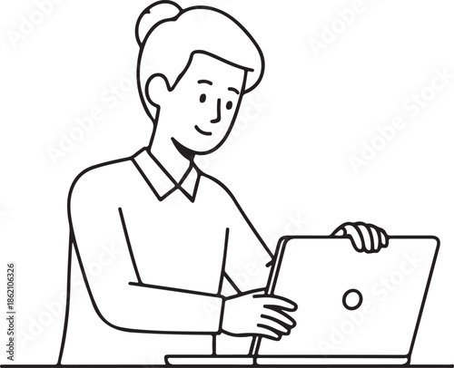 Simple Line Art Freelancer Working from Home Illustration. Generative Ai