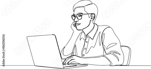 Simple Line Art Freelancer Working from Home Illustration. Generative Ai