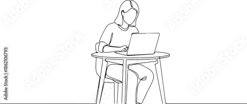 Minimal Line Art Remote Work Illustration of Freelancer Lifestyle. Generative Ai