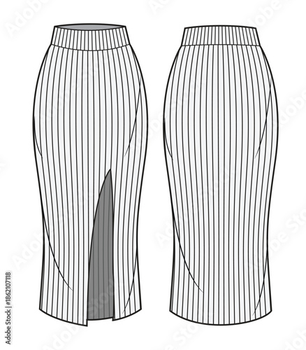 Slit skirts vector template technical design by adobe illustrator.