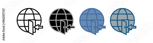 
gateway icon set multiple style collection with globe, door and arrow inward design