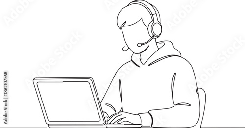 Minimal Line Art Remote Work Illustration of Freelancer Lifestyle. Generative Ai