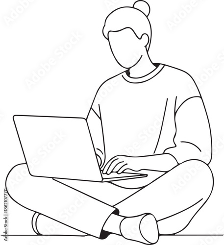 Minimal Line Art Remote Work Illustration of Freelancer Lifestyle. Generative Ai