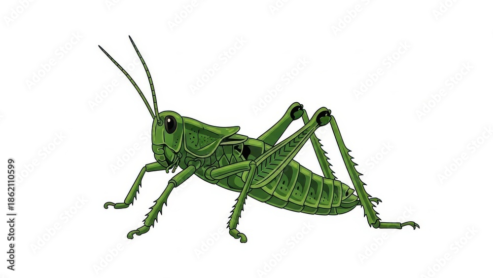 Fototapeta premium Detailed illustration of a green grasshopper.