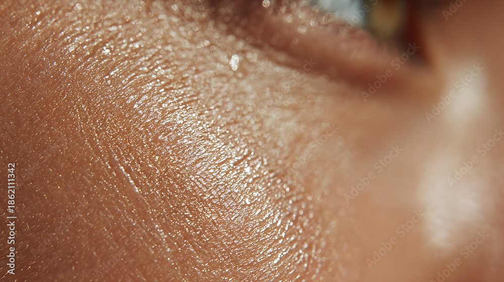Fototapeta premium Extreme Close-up of Sweaty Human Skin with Visible Pores and Hair