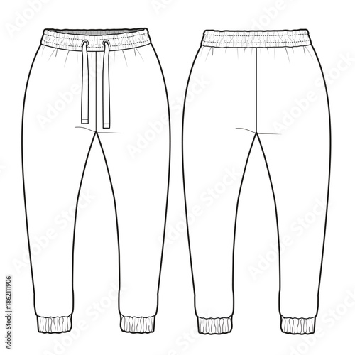 Girls joggers technical drawing vector mockup template.