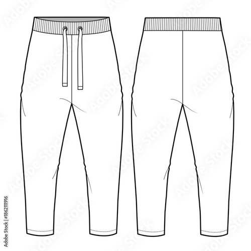 Boys sweatpants vector design mockup template technical flat drawing.