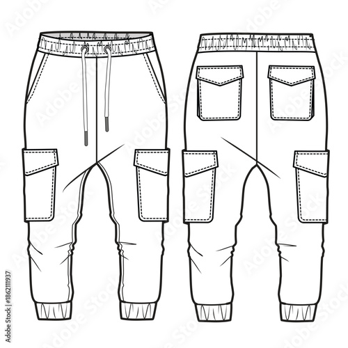 Boys joggers vector illustration technical flat drawing by adobe illustrator.