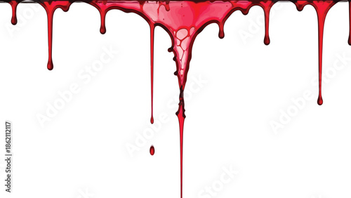 Red blood dripping effect on white background