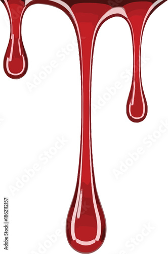 Red blood dripping effect on white background