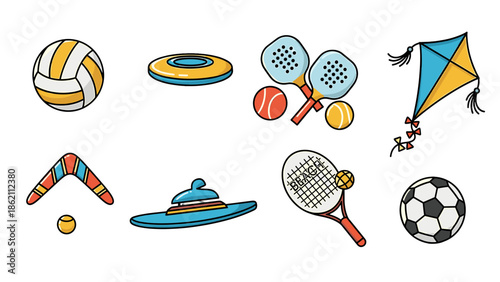 Colorful Sports Equipment Flat Design Vector Illustration