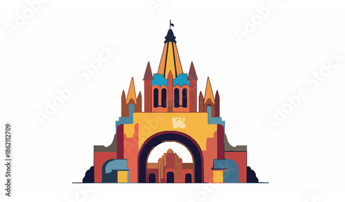 San Miguel de Allende Arcángel monument travel poster vector illustration