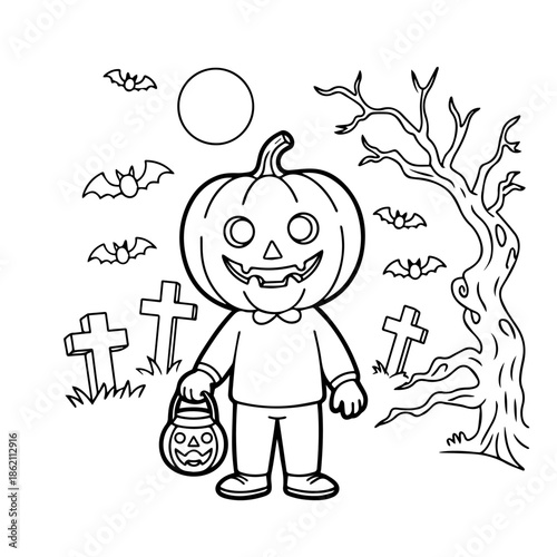 helloween cute boy character Coloring Page