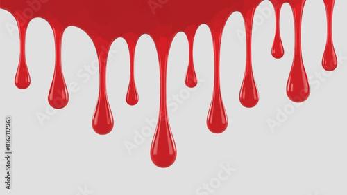 Red blood dripping effect on white background
