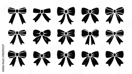 A collection of black silhouette bows arranged in a grid pattern