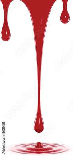 Red blood dripping effect on white background