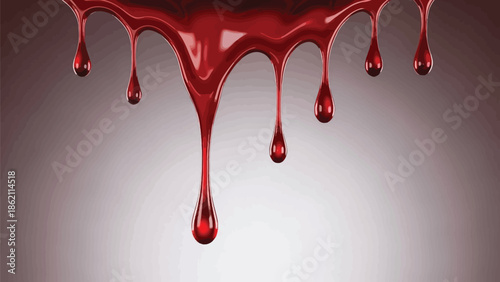 Red blood dripping effect on white background