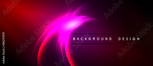 Abstract vibrant design. Red, pink hues blend into dark background. Elegant curves create dynamic visual effect. Modern aesthetic.