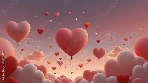 Red hearts background with romantic pink shapes and love symbols creating a festive Valentines Day holiday pattern for a vector illustration wallpaper design