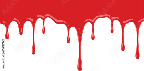 Red blood dripping effect on white background